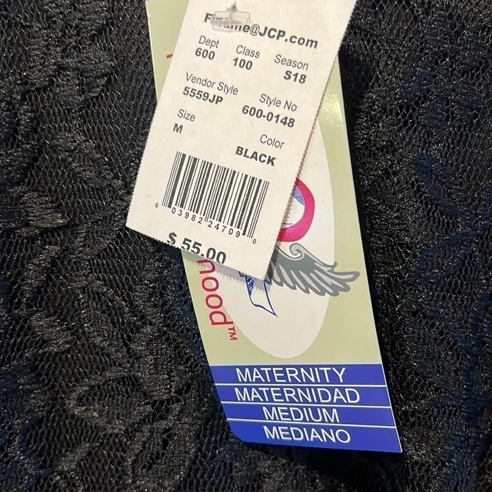 NWT Planet Motherhood maternity black lace stretch dress with ribbon belt size M